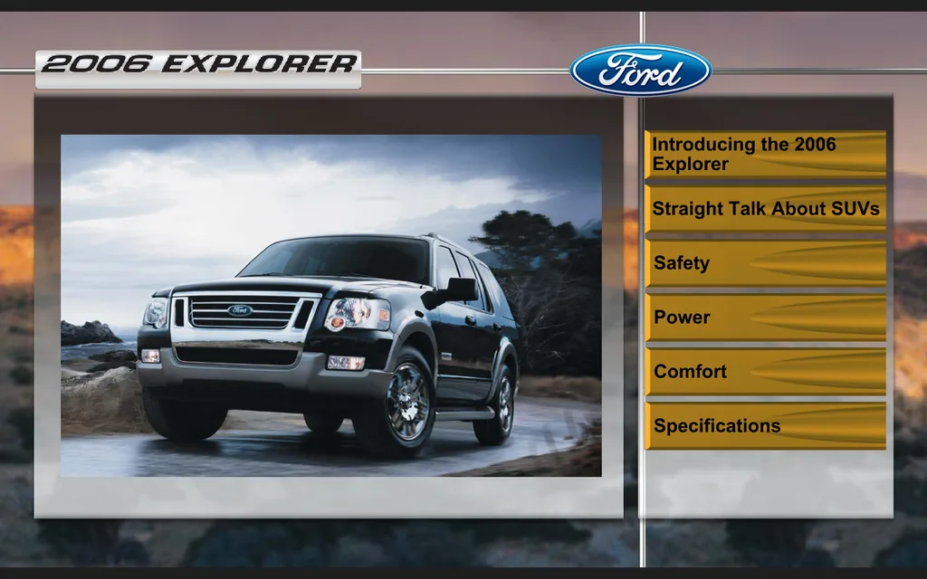 Ford-Explorer-Kiosk (2006): Hauptmenü mit Fahrzeugbild und Themenmenü